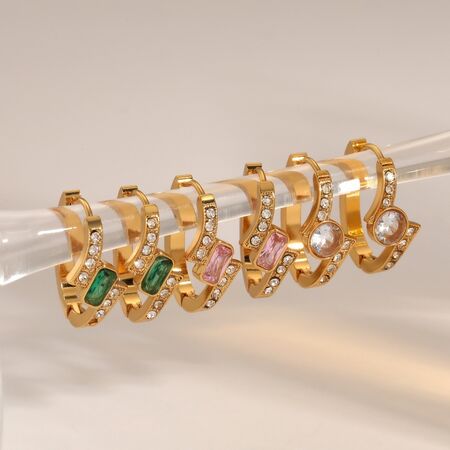Casual ronde, waterdichte, roestvrijstalen oorringen met goudkleurige strass-steentjes voor dames. 2
