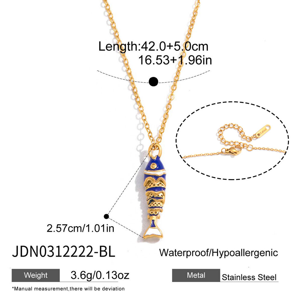 Vacation Enamel Fish Stainless Steel Waterproof Gold Color Women's Pendant Necklaces
