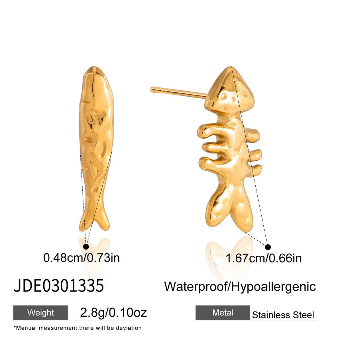 Fischförmige, wasserdichte Ohrstecker aus Edelstahl in Goldfarbe für Damen 