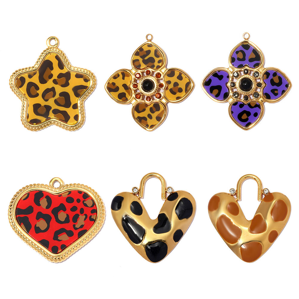 Luxurious Series Diy Heart Leopard Print Clover Stainless Steel Waterproof Gold Color Women's Pendants h5Picture3