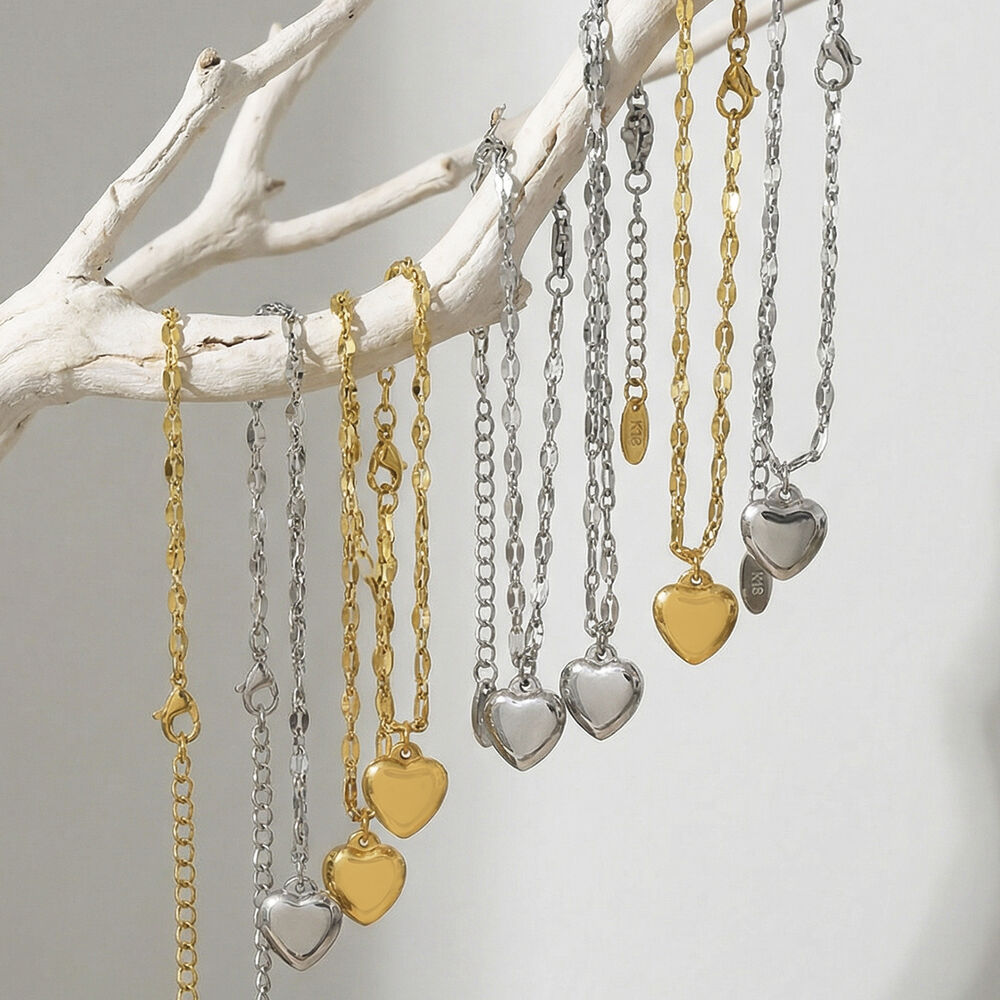 Romantic Heart Chain Stainless Steel Waterproof Gold Color Women's Charm Bracelets h5Picture2