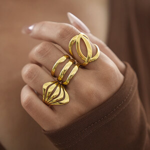 Simple Daily Irregular Shape Stainless Steel Waterproof Gold Color Statement Rings h5 Picture4