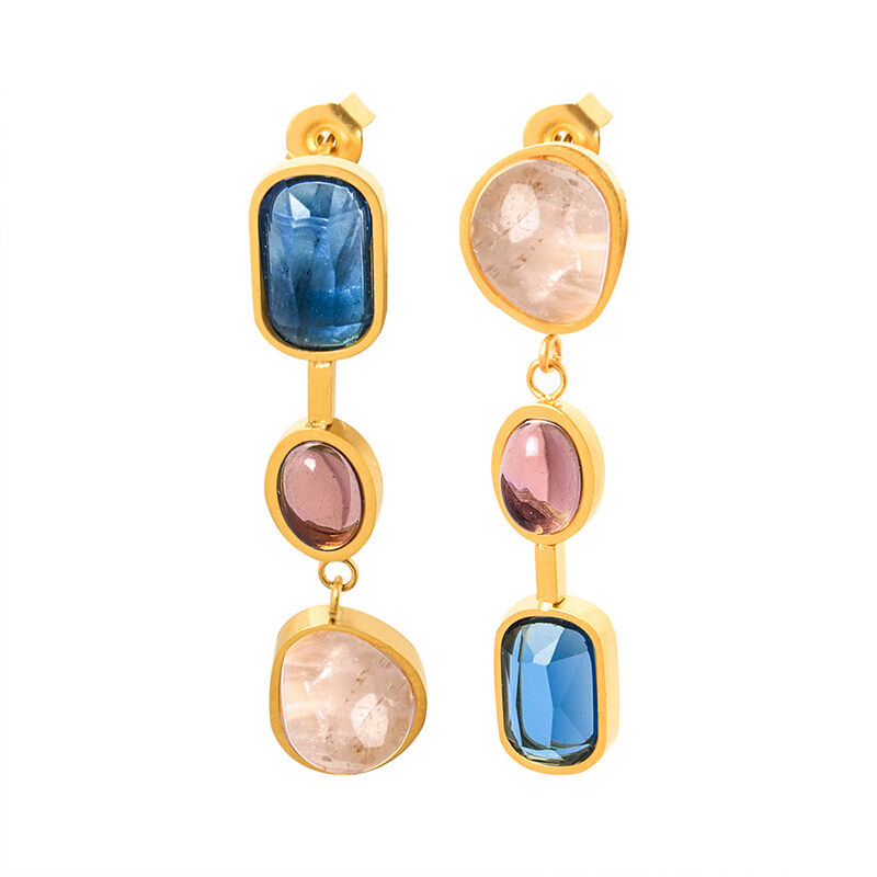 Elegant Stainless Steel Waterproof Gold Color Crystal Glass Women's Dangle Earrings h5 Picture4