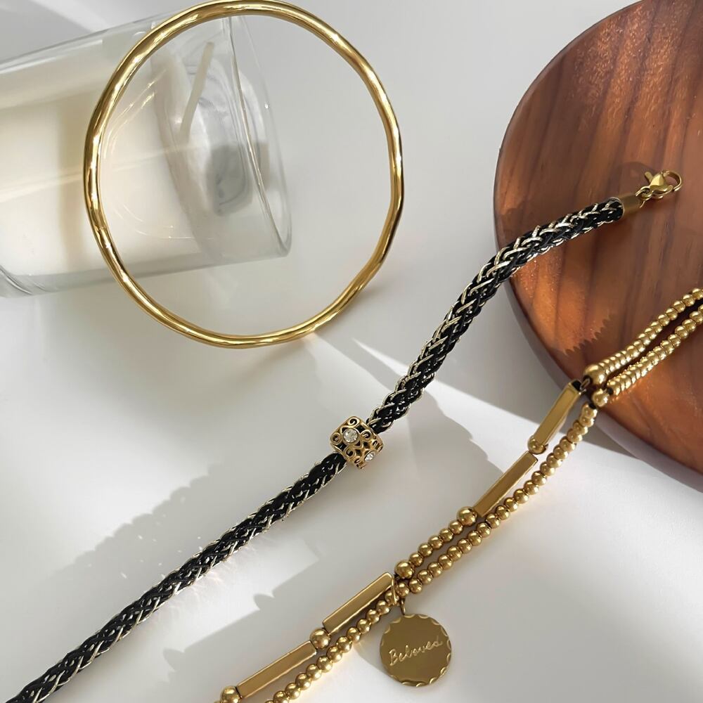 Classic Retro Letter Beads Stainless Steel Waterproof Gold Color Women's Charm Bracelets h5Picture3