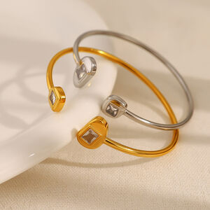 Unregelmäßig geformte, wasserdichte Armreifen aus Edelstahl in Goldfarbe mit Zirkonia für Damen h5 Bild4