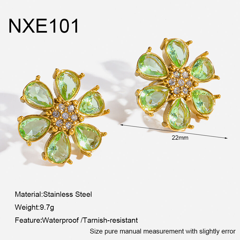 Luxurious Elegant Flower Stainless Steel Waterproof Gold Color Zircon Women's Stud Earrings