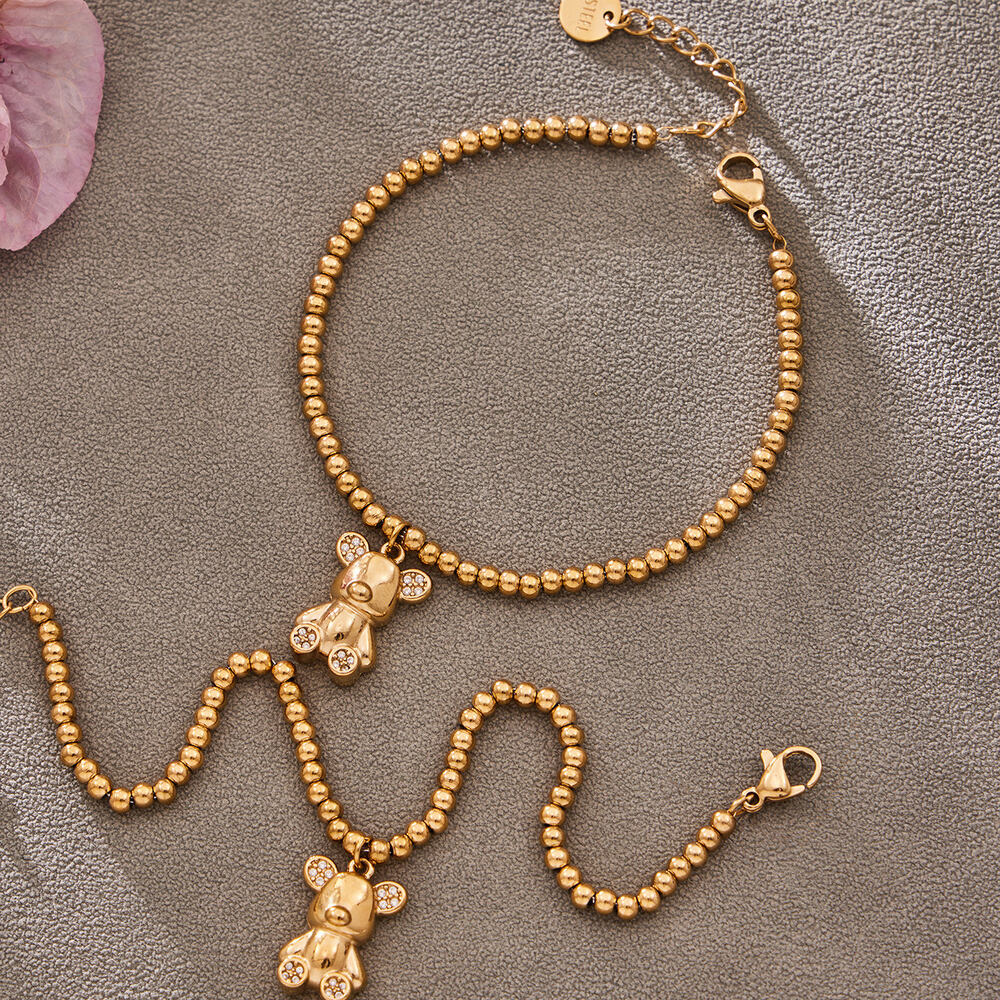 Cute Bear Chain Stainless Steel Gold Color Women's Charm Bracelets h5Picture4