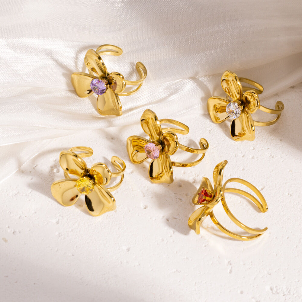 Luxuriöser, eleganter Damenring aus Edelstahl, wasserdicht, goldfarben, mit Zirkonia-Edelsteinen h5Bild4