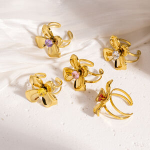 Luxuriöser, eleganter Damenring aus Edelstahl, wasserdicht, goldfarben, mit Zirkonia-Edelsteinen h5 Bild4