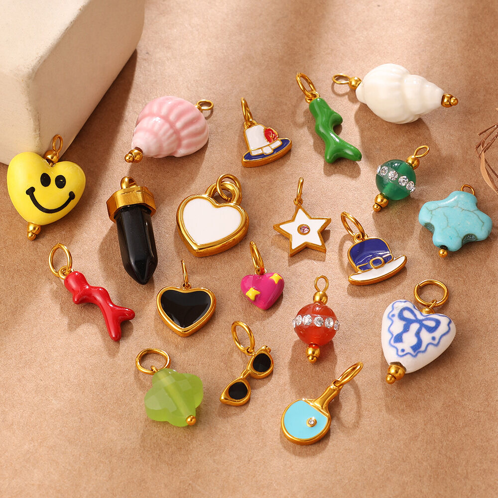 Cute Heart Star Stainless Steel & Ceramics DIY Pendants