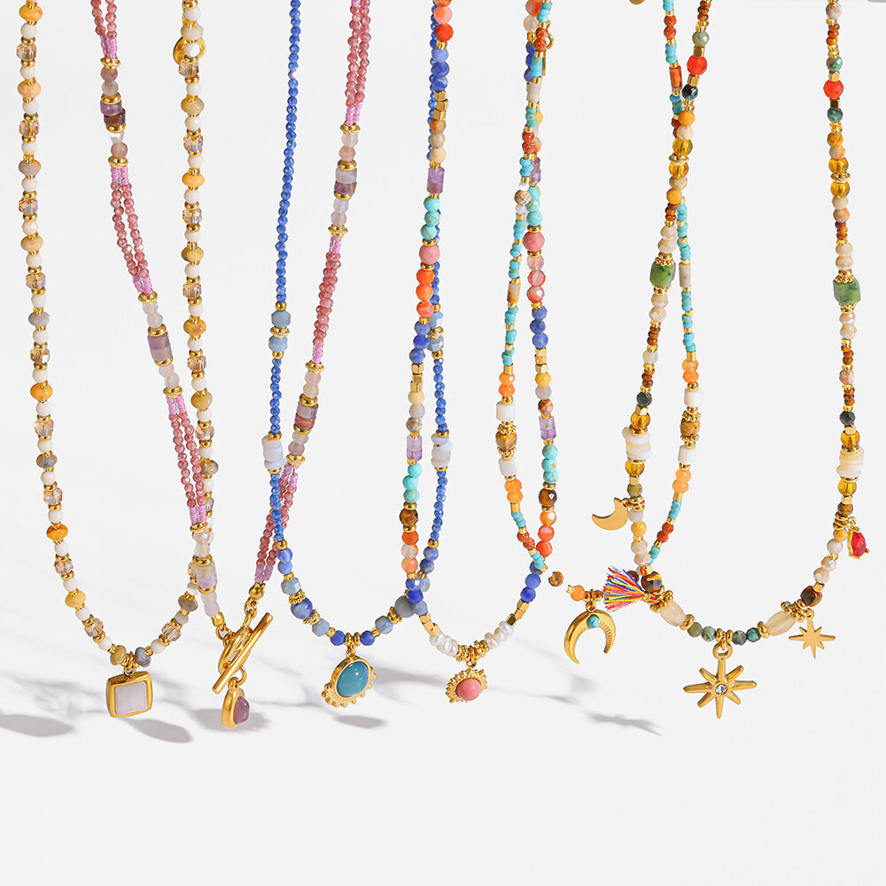 Bohemian Tassel Beads Natural Stones Gold Color Women's Beaded Necklaces