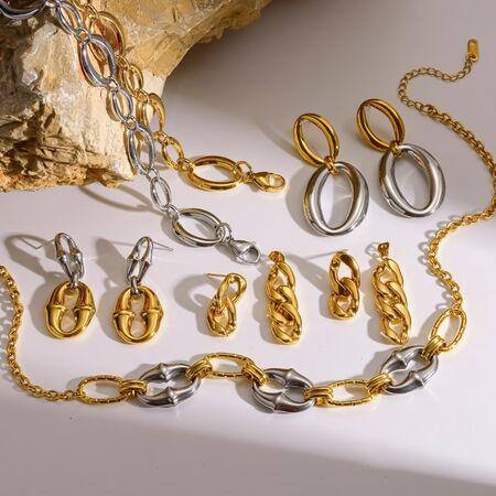 Ohrringe-Sets für Damen, aus wasserfestem Edelstahl in Ellipsenform und Goldfarbe 2