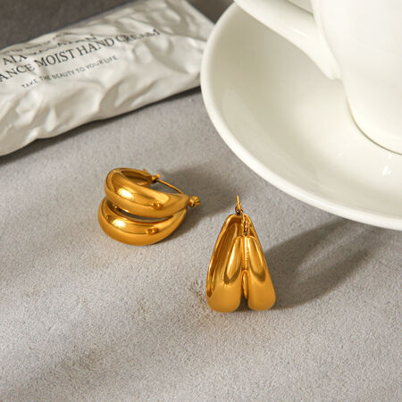 Simple U-shape Stainless Steel Waterproof Gold Color Women's Hoop Earrings 2