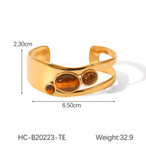 Stainless Steel Waterproof Gold Color Natural Stone Zircon Women's Bracelet Set h5 Picture2