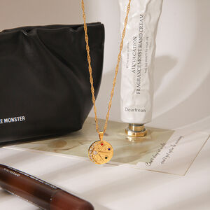 Retro Daily Circle Stainless Steel Waterproof Gold Color Zircon Women's Pendant Necklaces h5 Picture5