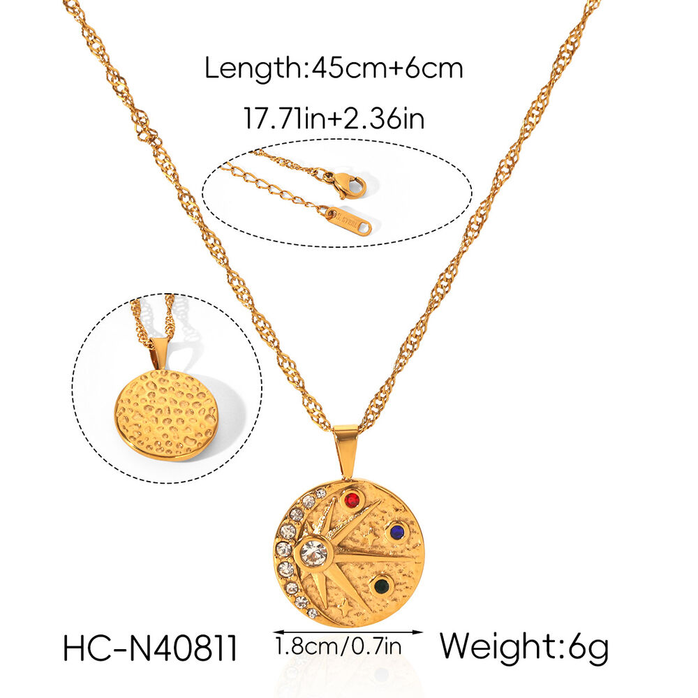 Retro Daily Circle Stainless Steel Waterproof Gold Color Zircon Women's Pendant Necklaces Picture2