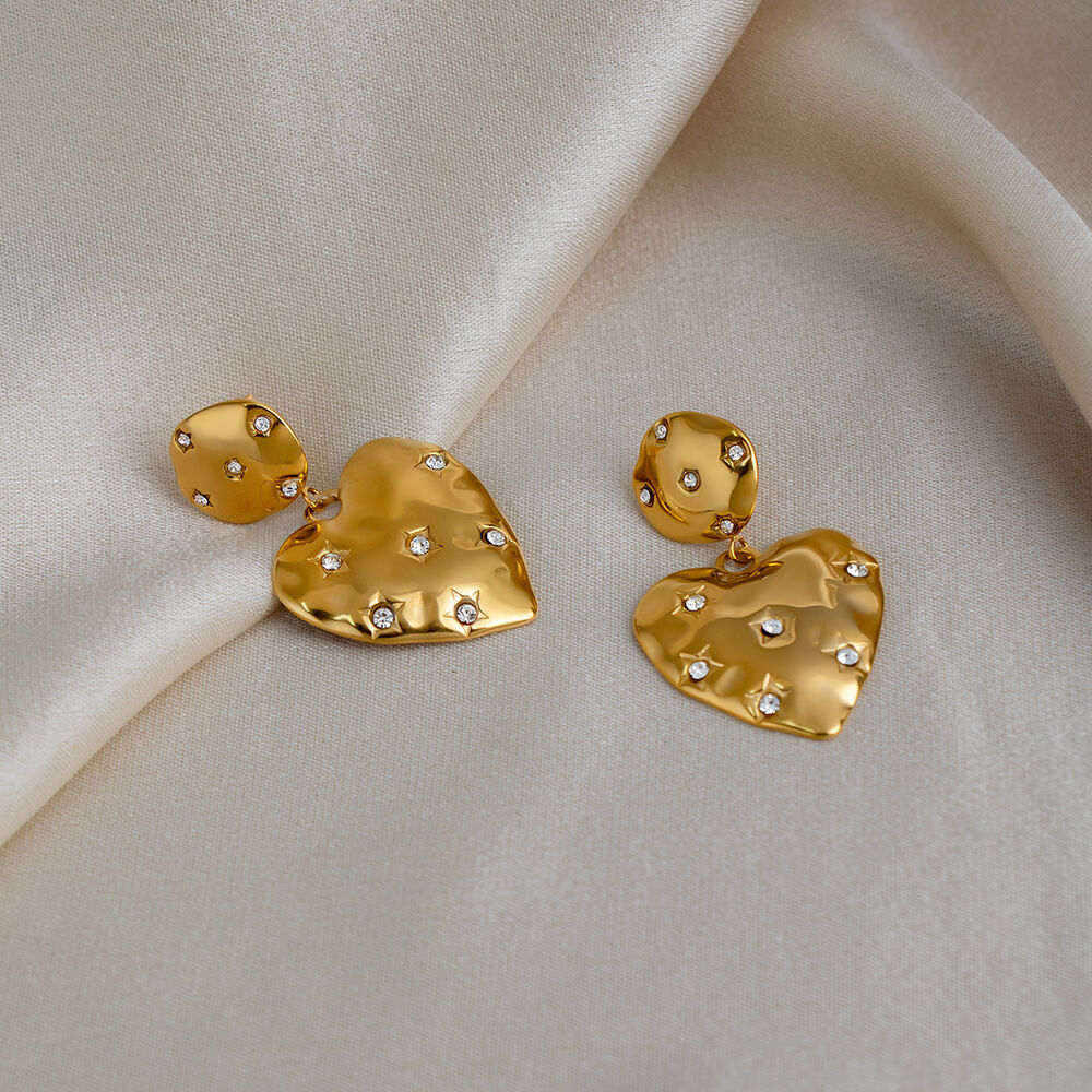 Luxury Heart Stainless Steel Waterproof Gold Color Zircon Women's Dangle Earrings Picture2