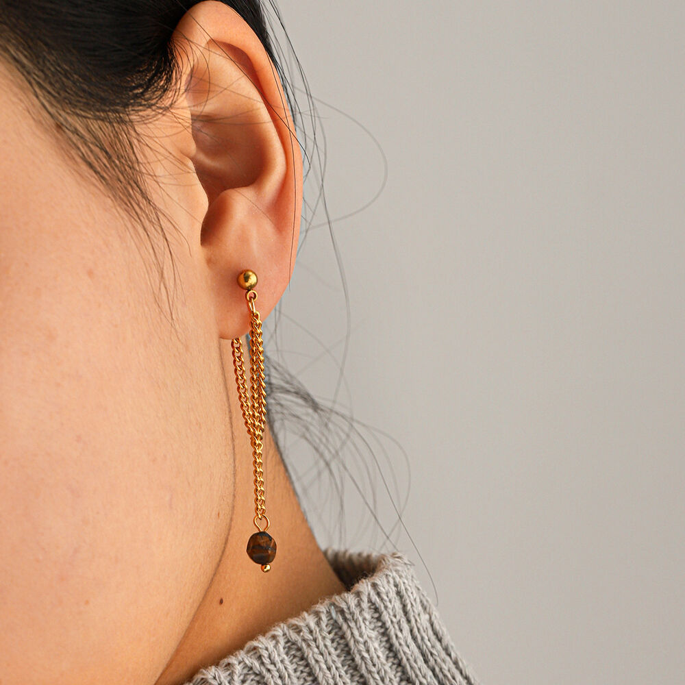 Tassel Stainless Steel Waterproof Gold Color Natural Stone Women's Drop Earrings Picture5