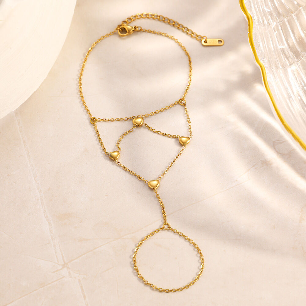Elegant Heart Stainless Steel Waterproof Gold Color Women's Hand Chain Picture2