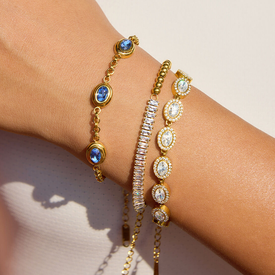 Luxurious Simple Beads Stainless Steel Waterproof Gold Color Zircon Women's Beaded Bracelets