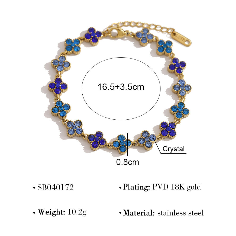 Romantische, elegante Kleeblatt-Halsketten-Sets aus wasserdichtem Edelstahl in Goldfarbe mit Kristallen für Damen 
