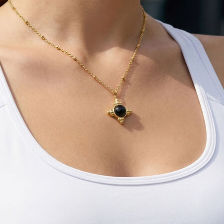 Retro Cross Stainless Steel Gold Color Natural Stone Women's Pendant Necklaces 2