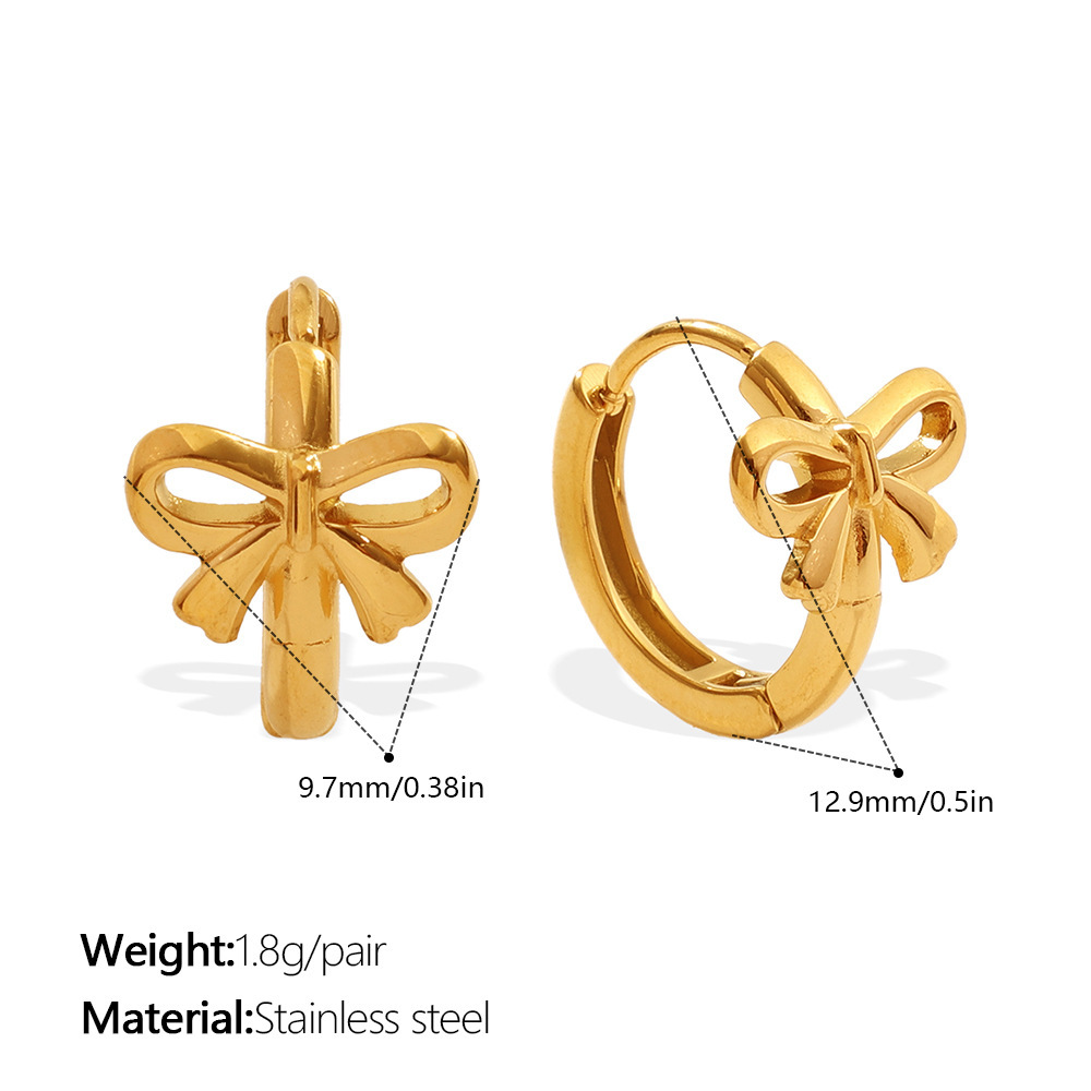 Simple Series Daily Bow Knot Stainless Steel Waterproof Gold Color Women's Hoop Earrings h5Picture2