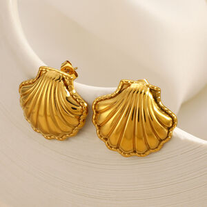 Simple Shell Stainless Steel Waterproof Gold Color Women's Stud Earrings h5 Picture5