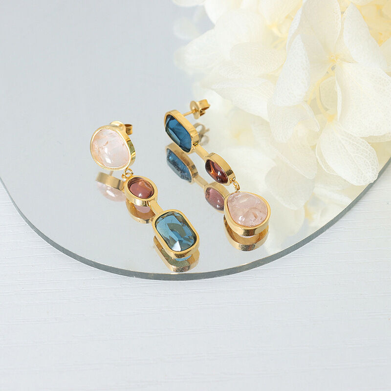 Elegant Stainless Steel Waterproof Gold Color Crystal Glass Women's Dangle Earrings Picture3