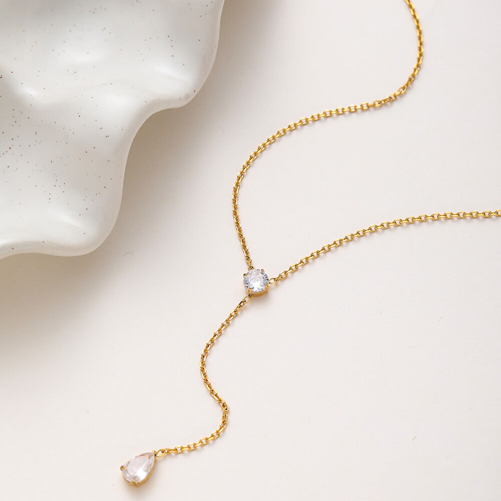 Luxuriöse, elegante, tropfenförmige Halskette mit Zirkonia-Anhänger aus wasserdichtem Edelstahl für Damen h5 Bild4