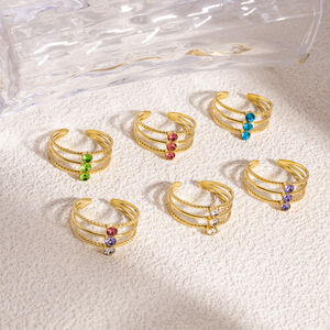 Luxurious Elegant Geometric Shape Stainless Steel Waterproof Gold Color Zircon Women's Gemstone Rings h5 Picture4