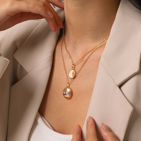 Simple Star Circle Moon Stainless Steel Waterproof Gold Color Zircon Women's Pendant Necklaces 2