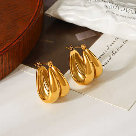 Simple U-shape Stainless Steel Waterproof Gold Color Women's Hoop Earrings