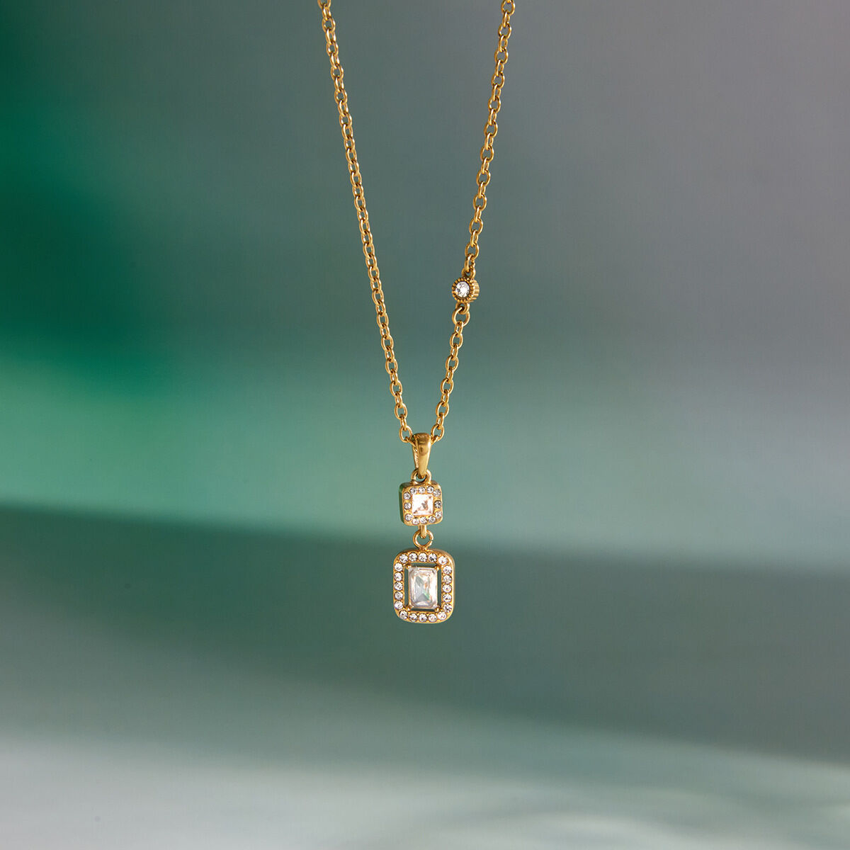 Simple Circle Rectangle Stainless Steel Waterproof Gold Color Zircon Women's Pendant Necklaces h5 Picture4