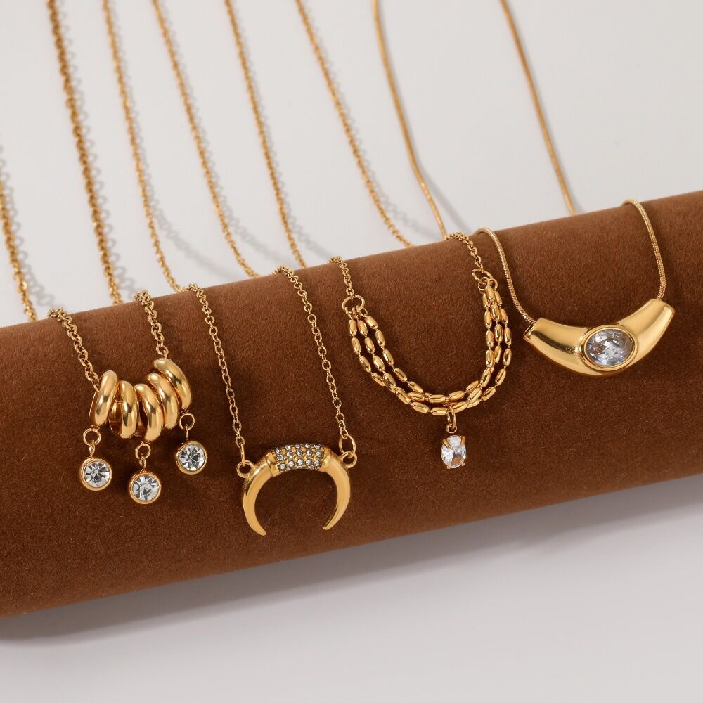 Moon Shape Stainless Steel Waterproof Gold Color Women's Pendant Necklaces h5Picture2
