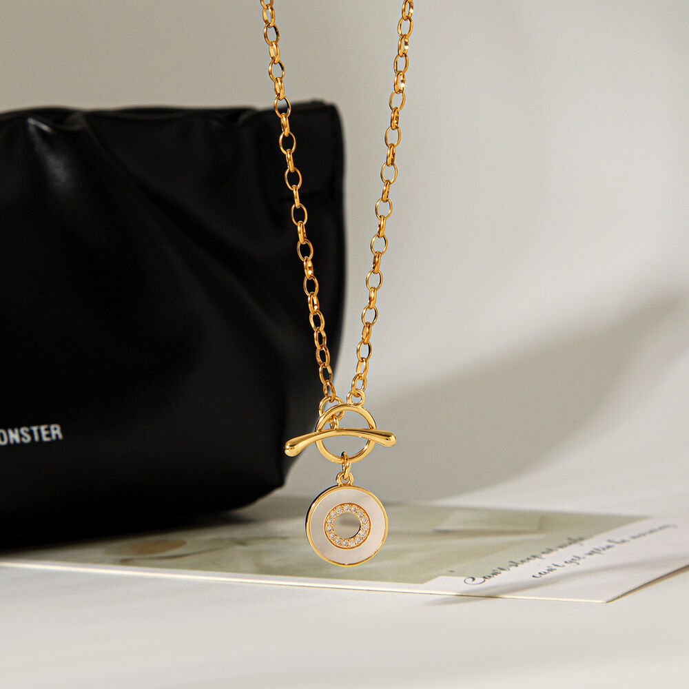 Circle Stainless Steel Waterproof Gold Color Zircon Women's Pendant Necklaces h5Picture5