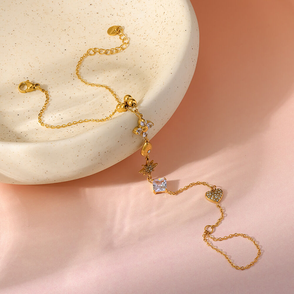 Luxurious  Droplet Heart Chain Geometric Shape Stainless Steel Waterproof   Gold Color  Zircon Women's Hand Chain h5 Picture3