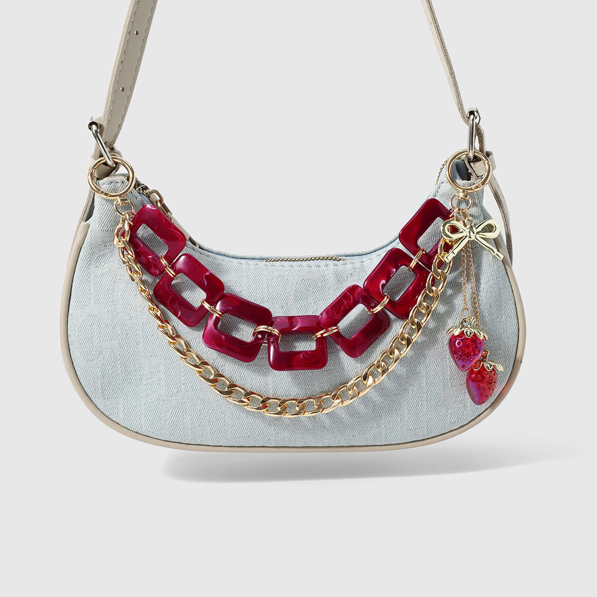 Simple Series Sweet Bow Knot Solid Color Beads Strawberry Alloy Women's Bag Charms h5 Picture4