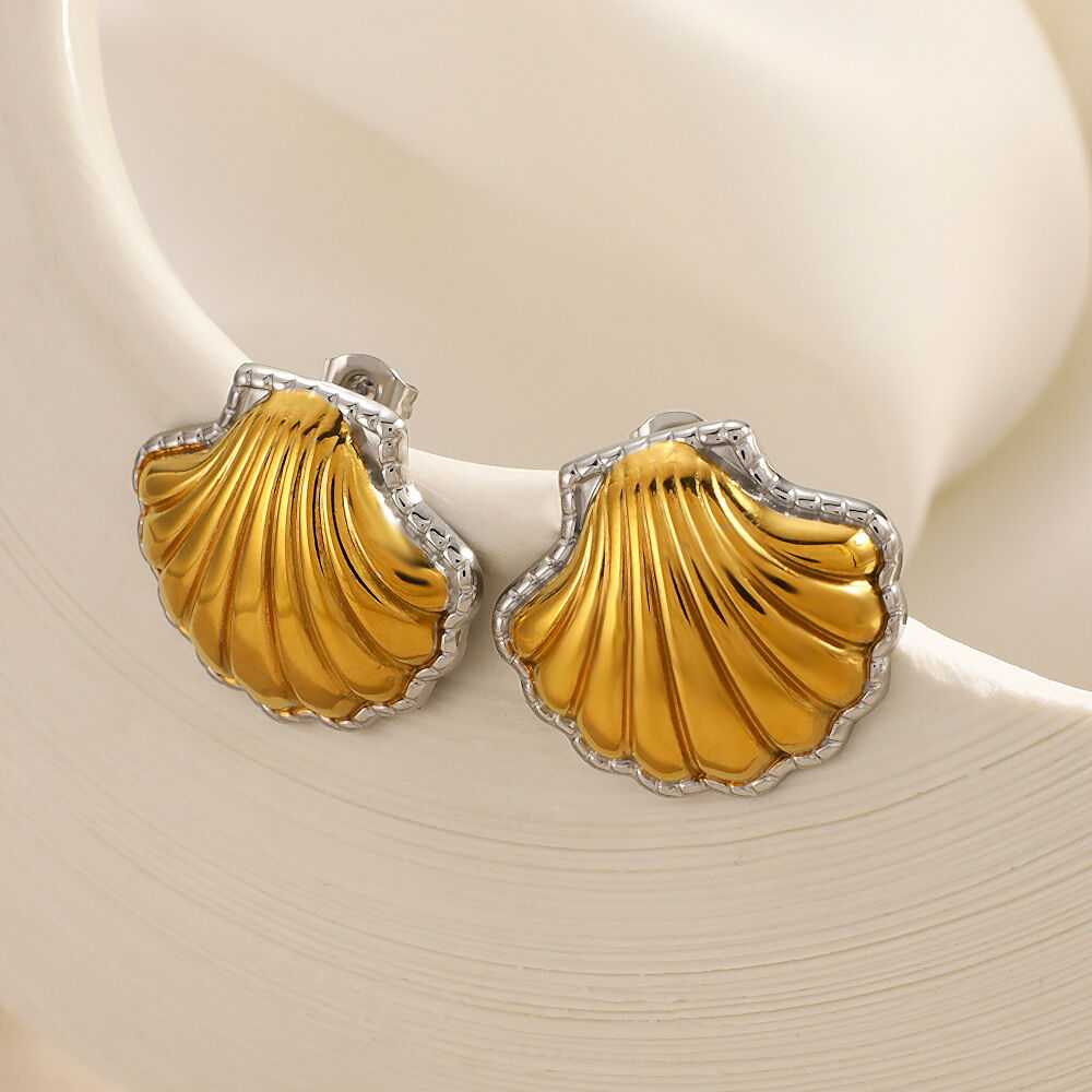 Simple Shell Stainless Steel Waterproof Gold Color Women's Stud Earrings Picture3