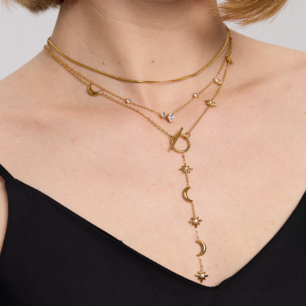 Romantic Tassel Stainless Steel Waterproof Gold Color Zircon Women's Pendant Necklaces Picture5