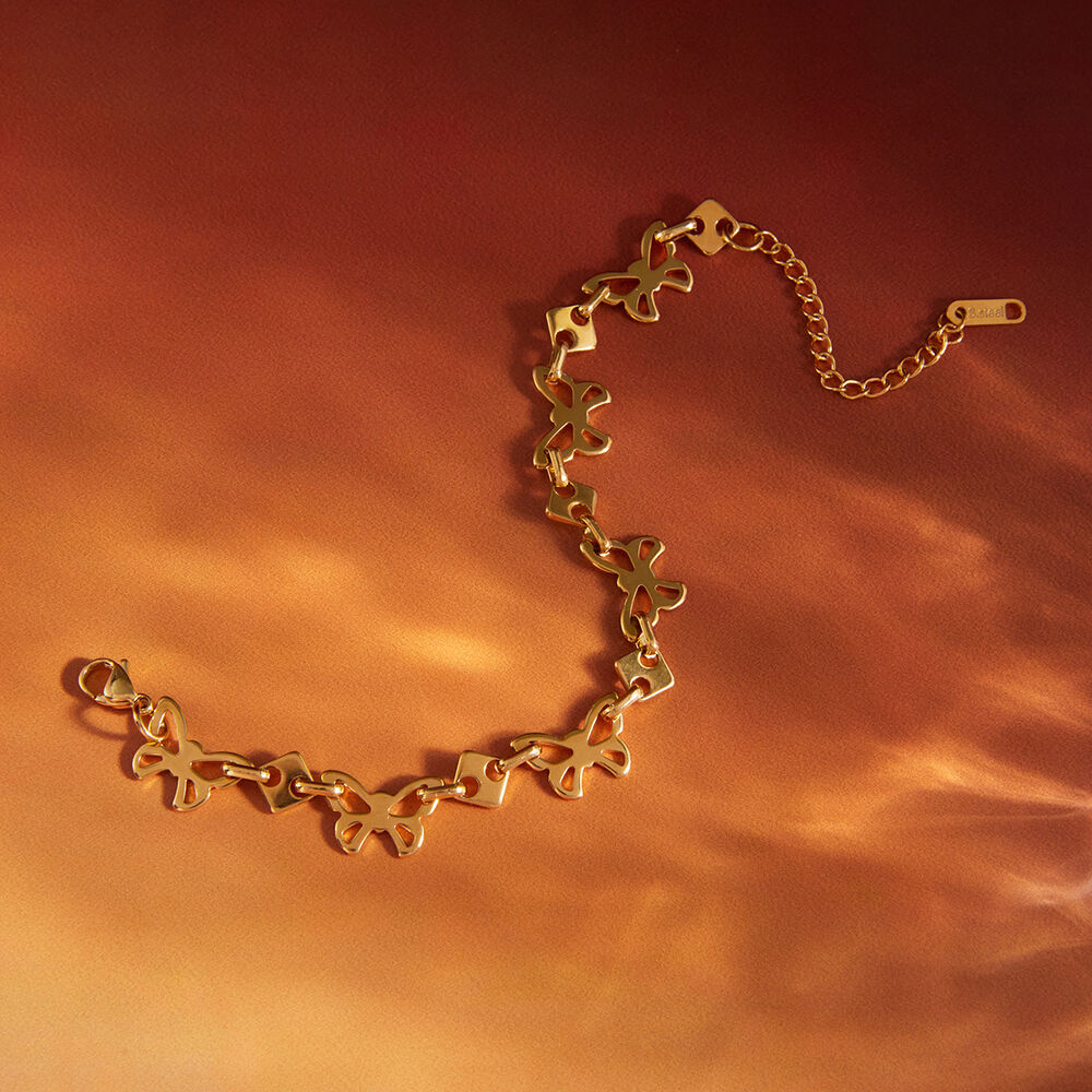 Luxurious Simple Chain Butterfly Stainless Steel Waterproof Gold Color Zircon Women's Chain Bracelets Picture4