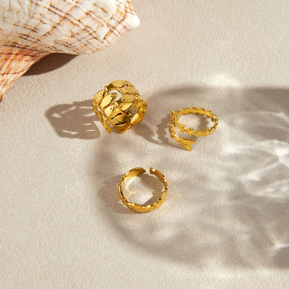 Urlaubs-Fischform Edelstahl wasserdichte Statement-Ringe in Goldfarbe h5Bild5