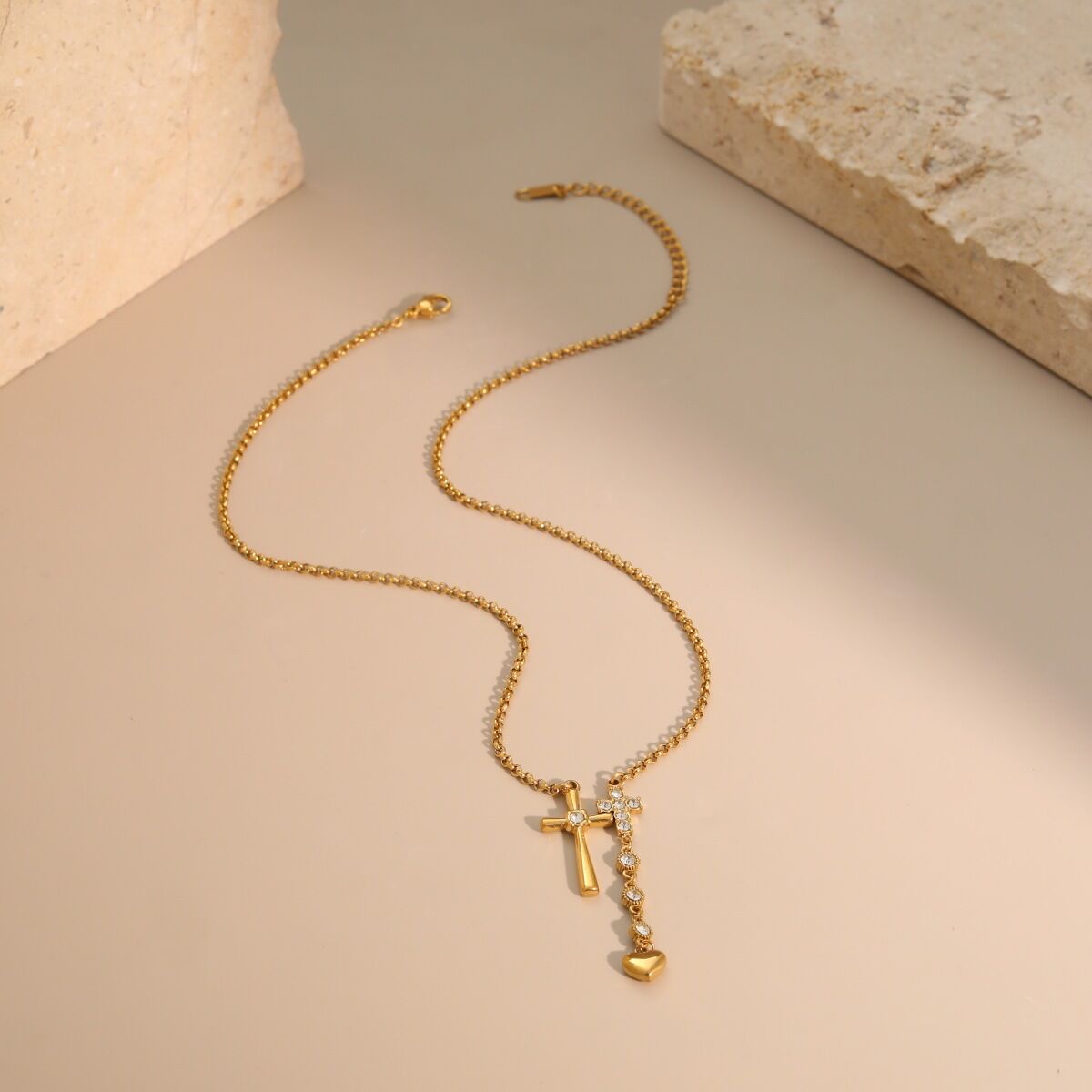 Simple Series Daily Cross Chain Stainless Steel Waterproof   Gold Color  Women's Chain Necklaces 2