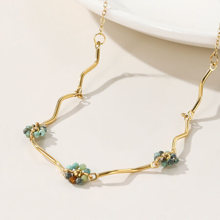 Romantic Series Sweet Flower Stainless Steel Waterproof Gold Color Women's Chain Necklaces 2