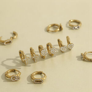 Simple Heart Cross Stainless Steel Waterproof Gold Color Crystal Women's Hoop Earrings h5 Picture2