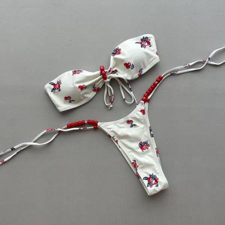 Sweet and Lovely Cherry Patterned Polyester Bikini Set