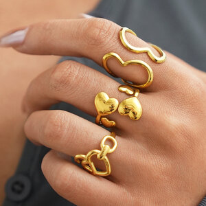 Simple Series Daily Heart Stainless Steel Waterproof Gold Color Statement Rings h5 Picture2