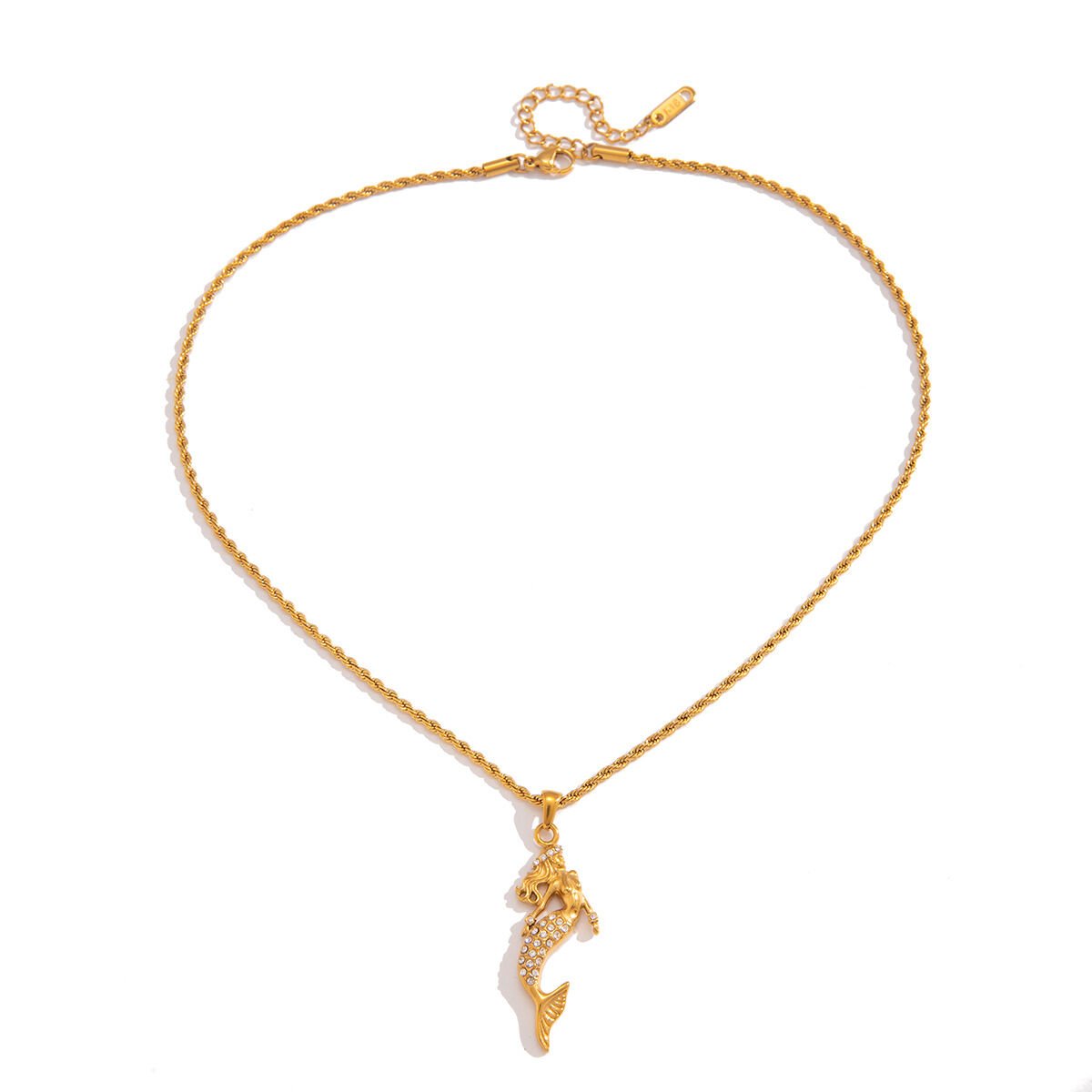 Meerjungfrauen-Anhänger aus Edelstahl, wasserdicht, goldfarben, Zirkonia, Damenkette Bild4