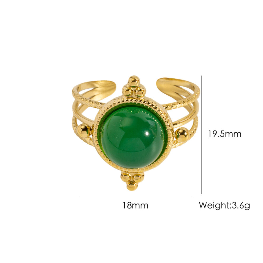 Simple Series Elegant Hollowed-Out Stainless Steel Waterproof Gold Color Women's Gemstone Rings
