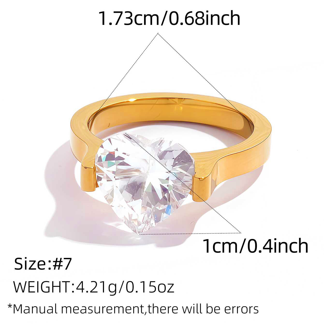 Gold Color/Ring Size 7/1pc Heart Ring Picture6